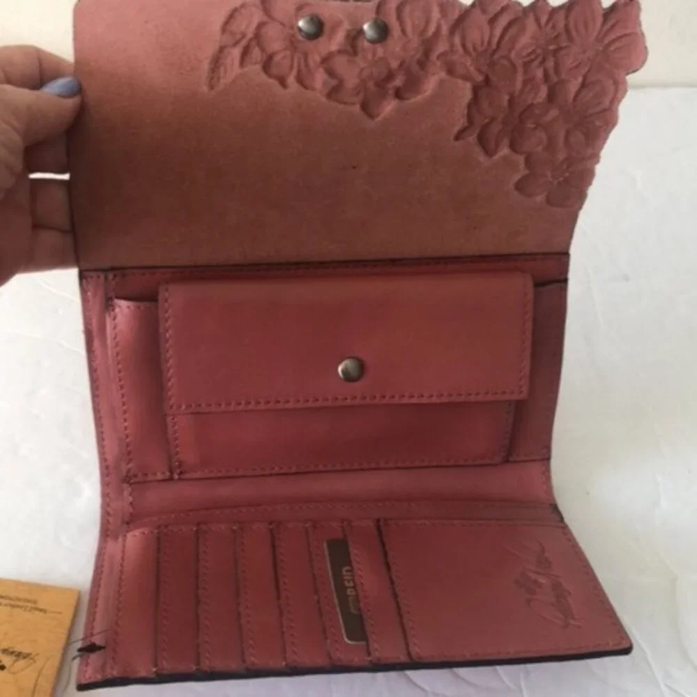 Patricia Nash Terresa Leather Wallet Hand Cut Tooled RFID Pink